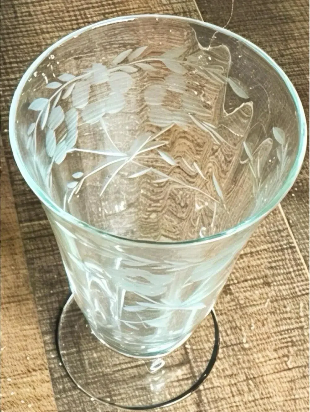 Vintage Etched Floral Glass Goblet - Elegant Footed Drinking Glass